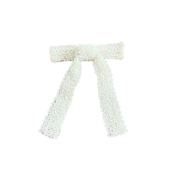Clip Paris Accessories - Gorgeous Pearl Beaded Large Bow Hair Clip Preowned Wedding Clip Paris Barrette